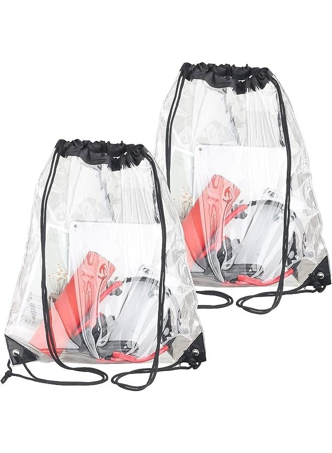 Clear Drawstring Bags, Waterproof Small Clear Bag for Stadium Colleges Sport Event Work Concert Security Approved Clear Drawstring Bag Waterproof Stadium Drawstring Backpack 2 Pieces