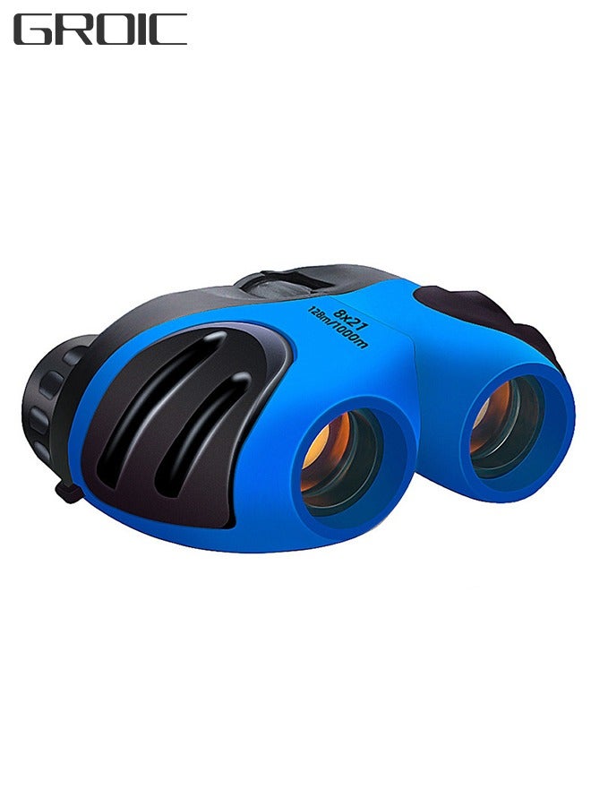 8×21 Mini Binoculars Foldable High Power HD Night Vision Sightseeing Birdwatching Wildlife Outdoor for Kids-Blue