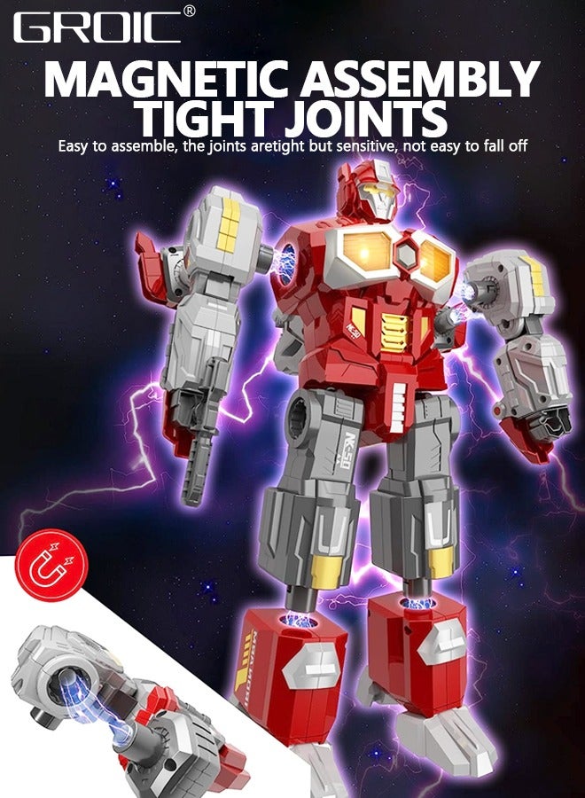 3 In 1 Transforming Toys - Dinosaur Robot Action Figures - Magnetic Assembling Robot Toys All-in-One Design Transforming Animals, Robots, Military Base Including Battle Guns, Cars, Airplane Models