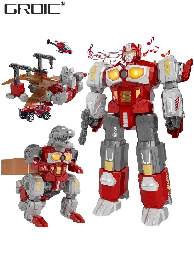 3 In 1 Transforming Toys - Dinosaur Robot Action Figures - Magnetic Assembling Robot Toys All-in-One Design Transforming Animals, Robots, Military Base Including Battle Guns, Cars, Airplane Models