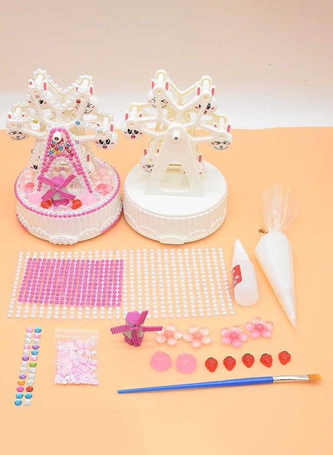 DIY Ferris Wheel Music Box Toy with Pearl Patch Diamond Patch Gift for Kids, Handmade DIY Material With Drill Children Puzzle Girl Toys