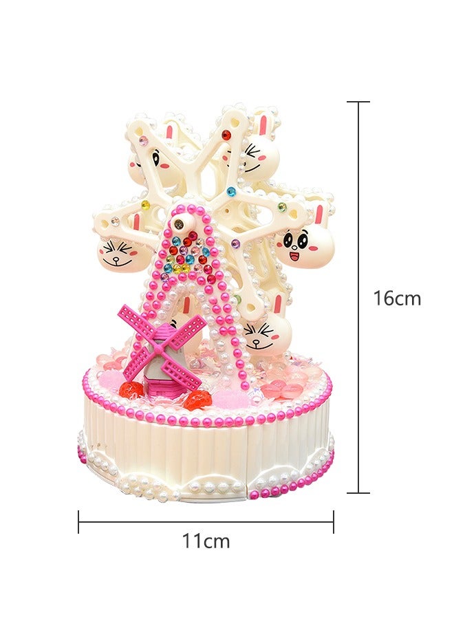 DIY Ferris Wheel Music Box Toy with Pearl Patch Diamond Patch Gift for Kids, Handmade DIY Material With Drill Children Puzzle Girl Toys