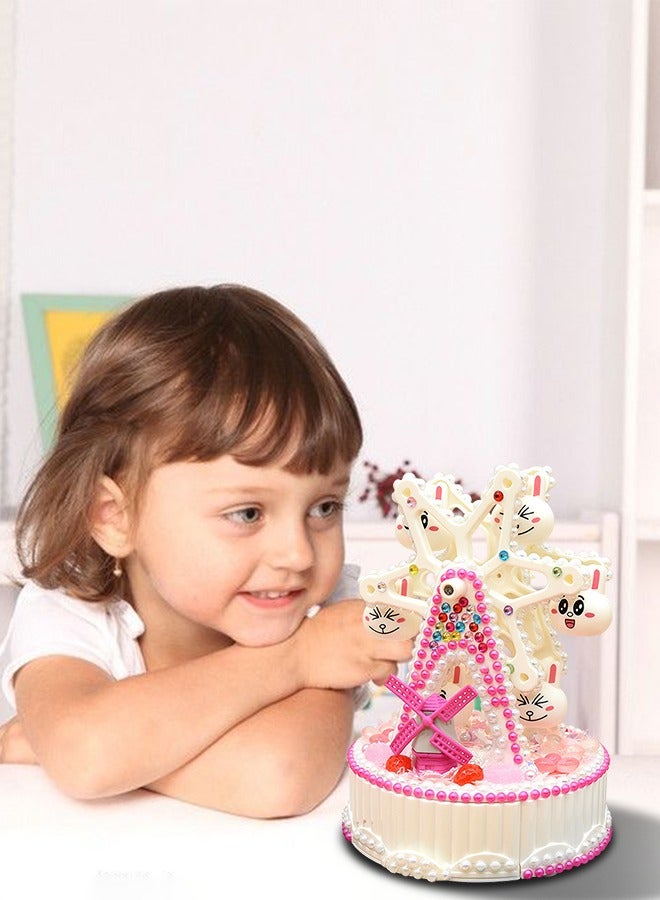 DIY Ferris Wheel Music Box Toy with Pearl Patch Diamond Patch Gift for Kids, Handmade DIY Material With Drill Children Puzzle Girl Toys