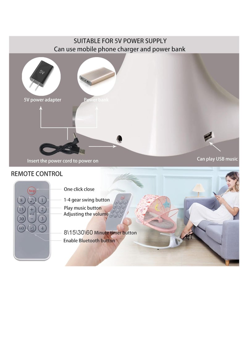 Electric Baby Swing Multifunctional Baby Cridle with Remote Control for 0-18 Months Newborn, Infant, Toddler Portable Baby Rocking Chair with Mosquito Net for Indoor Outdoor (Pink)