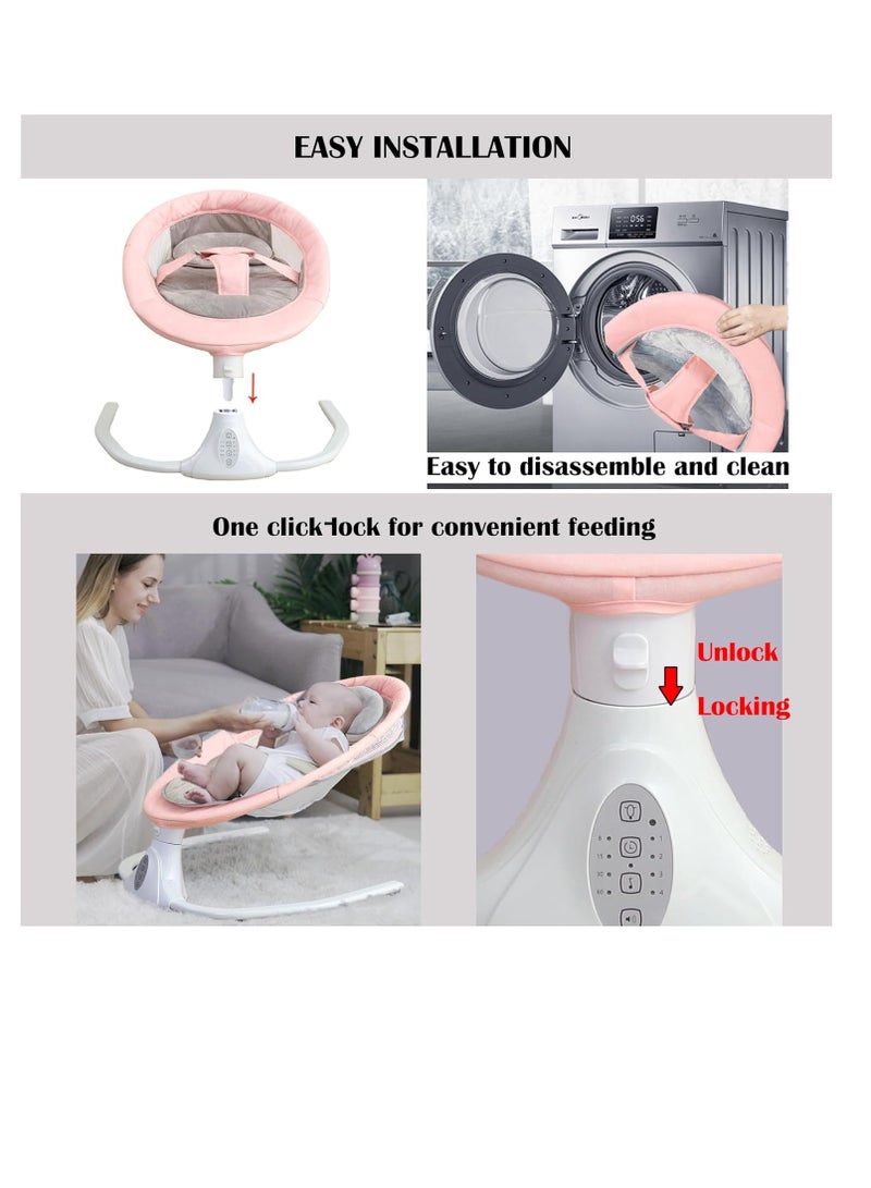 Electric Baby Swing Multifunctional Baby Cridle with Remote Control for 0-18 Months Newborn, Infant, Toddler Portable Baby Rocking Chair with Mosquito Net for Indoor Outdoor (Pink)