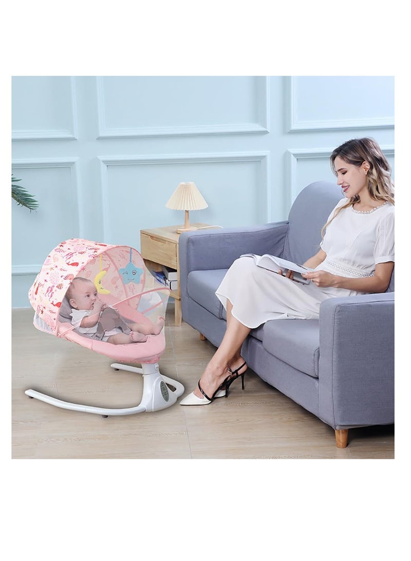 Electric Baby Swing Multifunctional Baby Cridle with Remote Control for 0-18 Months Newborn, Infant, Toddler Portable Baby Rocking Chair with Mosquito Net for Indoor Outdoor (Pink)