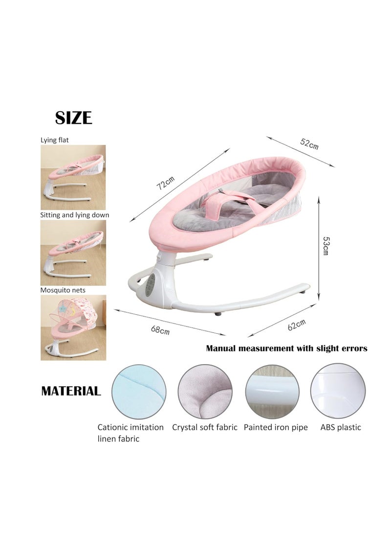 Electric Baby Swing Multifunctional Baby Cridle with Remote Control for 0-18 Months Newborn, Infant, Toddler Portable Baby Rocking Chair with Mosquito Net for Indoor Outdoor (Pink)