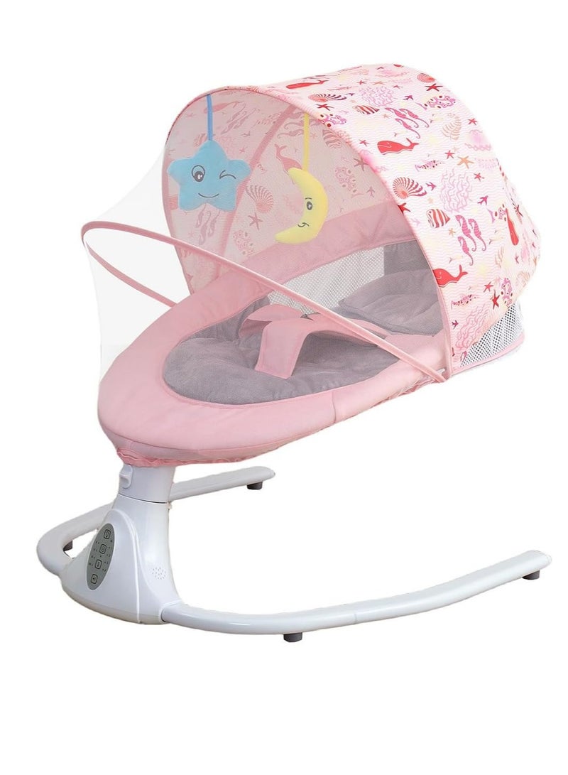 Electric Baby Swing Multifunctional Baby Cridle with Remote Control for 0-18 Months Newborn, Infant, Toddler Portable Baby Rocking Chair with Mosquito Net for Indoor Outdoor (Pink)