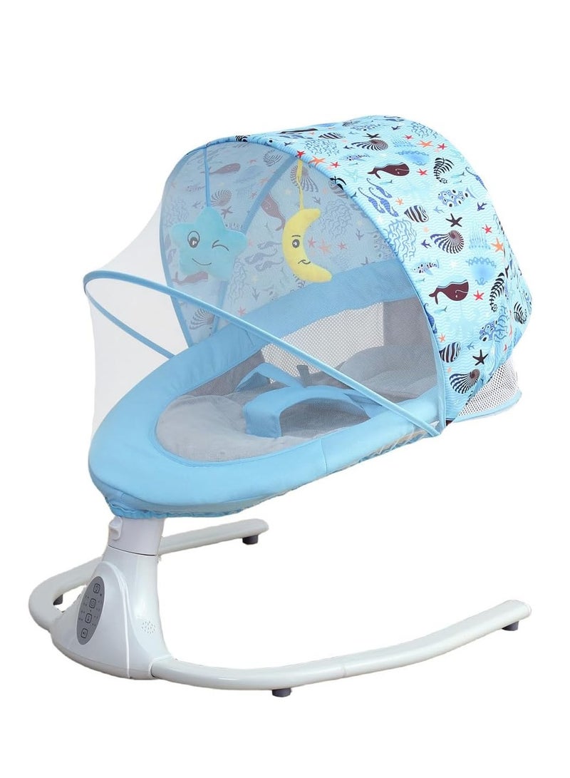 Electric Baby Swing Multifunctional Baby Cridle with Remote Control for 0-18 Months Newborn, Infant, Toddler Portable Baby Rocking Chair with Mosquito Net for Indoor Outdoor (Blue)
