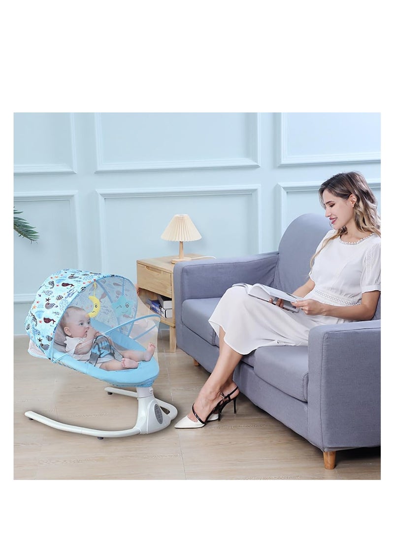 Electric Baby Swing Multifunctional Baby Cridle with Remote Control for 0-18 Months Newborn, Infant, Toddler Portable Baby Rocking Chair with Mosquito Net for Indoor Outdoor (Blue)