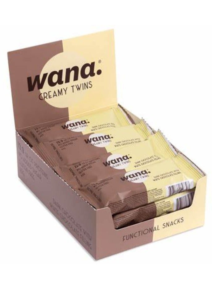 Wana Creamy Twins Protein Bar Dark Chocolate with White Chocolate Filling Flavor 45 Pack of 12