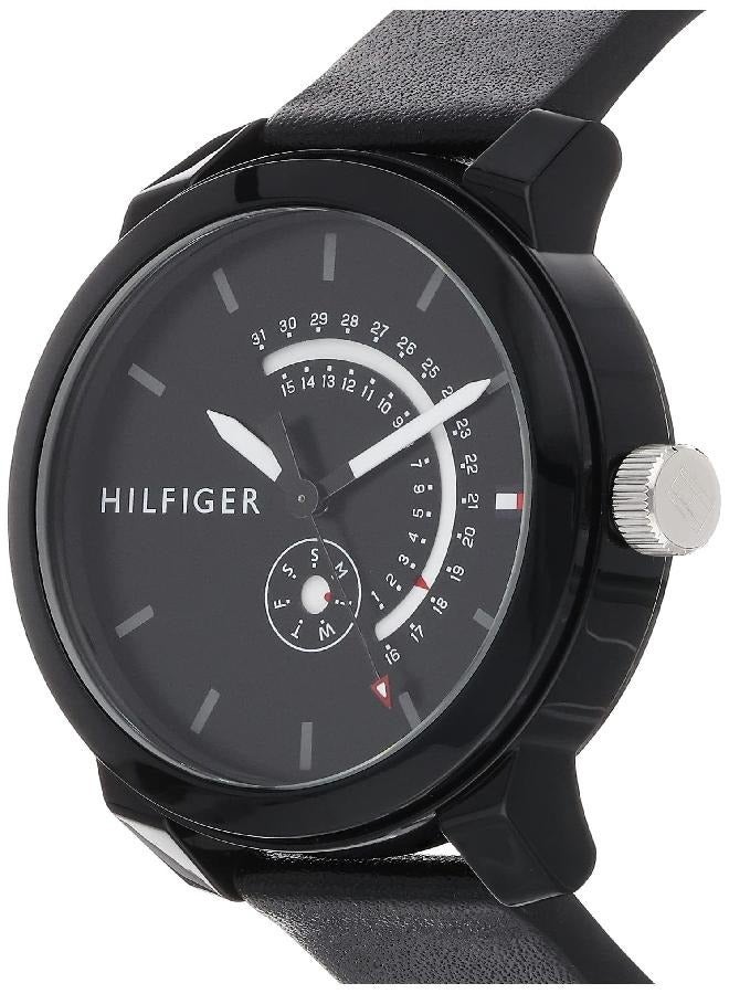 Tommy Hilfiger Men's Quartz Watch with Leather Calfskin Strap, Black, 18.8 (Model: 1791479)