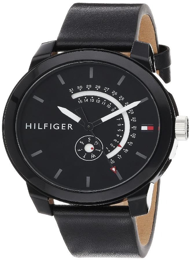 Tommy Hilfiger Men's Quartz Watch with Leather Calfskin Strap, Black, 18.8 (Model: 1791479)