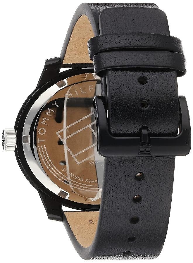 Tommy Hilfiger Men's Quartz Watch with Leather Calfskin Strap, Black, 18.8 (Model: 1791479)