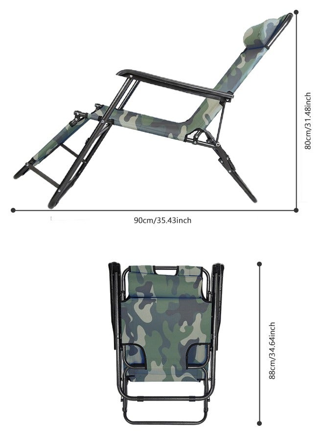 2-Piece Outdoor Recliner Chair Large Size Bonnie Hat Set Folding Camping Portable Padded Zero Gravity Adjustable Lounge Chair  - Camouflage 153*60*82cm