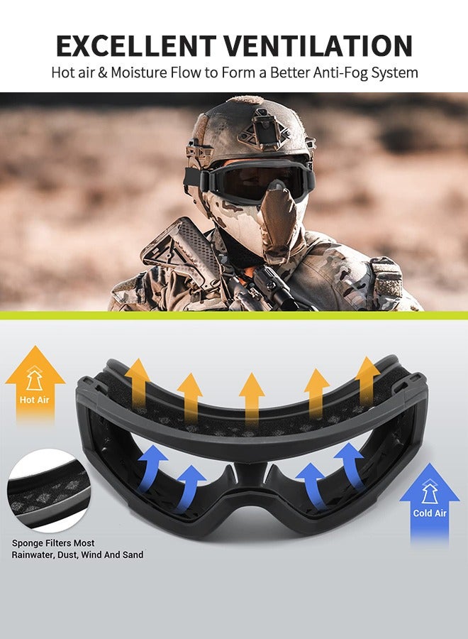 Airsoft Goggles -Outdoor Tactical Goggles Safety Anti Fog Goggles Military Goggle Glasses with Interchangable Lenses & UV400 Protection for Paintball Hunting shotting Cycling