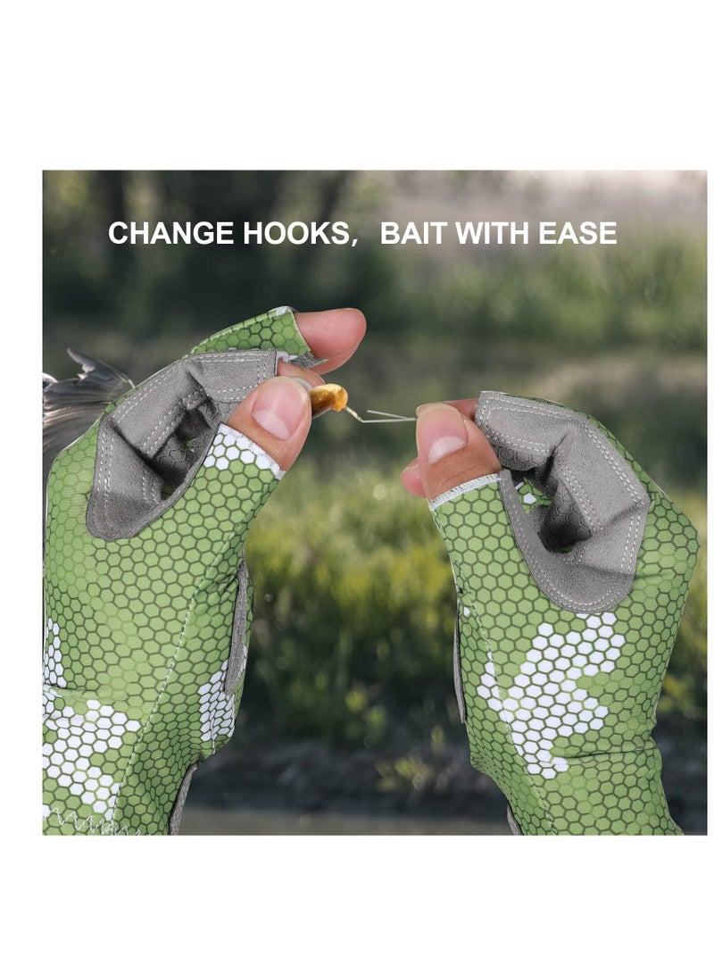 Camouflage Fishing Gloves with Silicone Anti-Slip Design - Comfortable, Breathable Fishing Gloves with Sun Protection( L-XL)