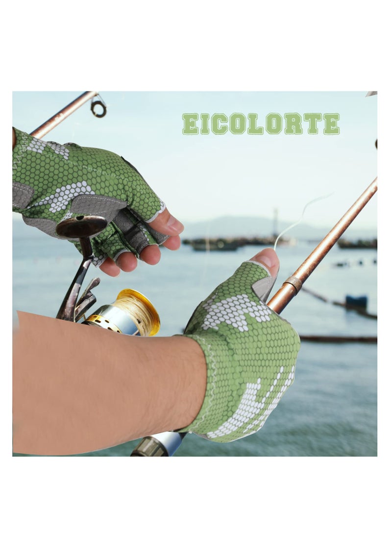 Camouflage Fishing Gloves with Silicone Anti-Slip Design - Comfortable, Breathable Fishing Gloves with Sun Protection( L-XL)