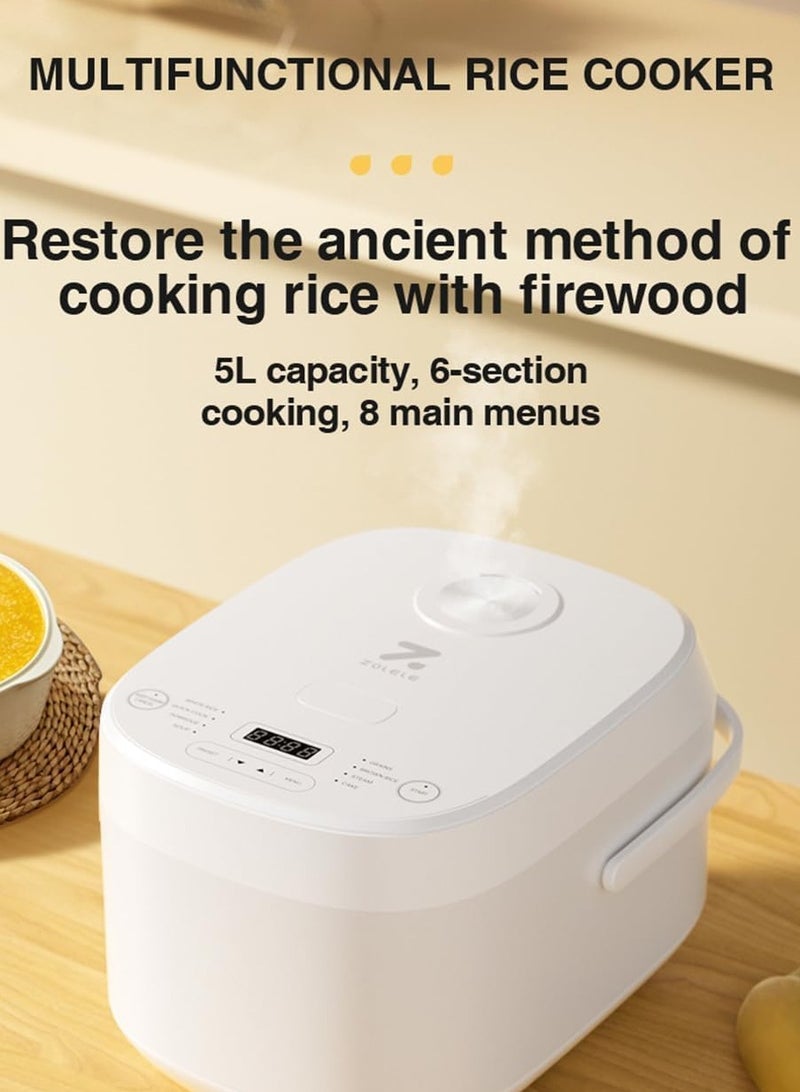 5L Smart Rice Cooker ZB600 Smart Rice Cooker ZB600 for Rice Porridge Soup and More with 16 Preset Cooking Functions and 24-Hour Keep Warm Timer, White Non-Stick Inner Pot Latest Version