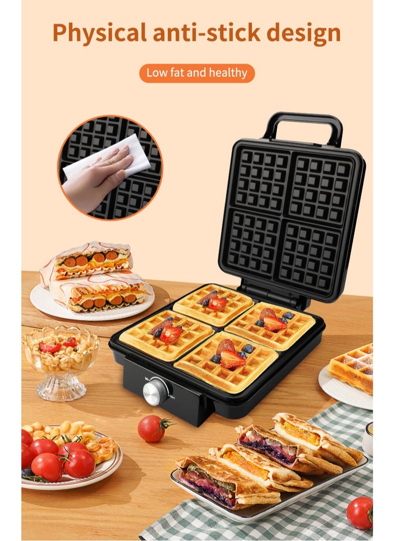 Electric waffle maker 4 large pieces 1500 watts Non Stick Teflon plates & Adjustable Temperature Control SK-08031 Black