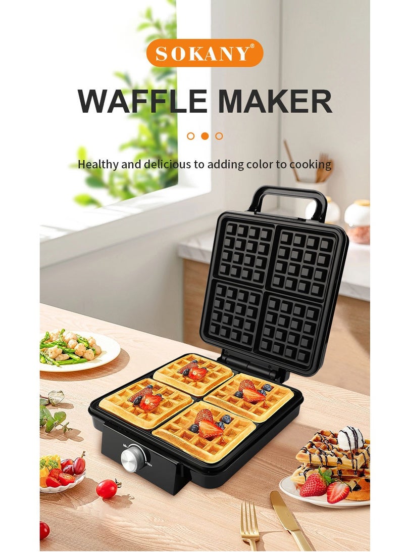 Electric waffle maker 4 large pieces 1500 watts Non Stick Teflon plates & Adjustable Temperature Control SK-08031 Black