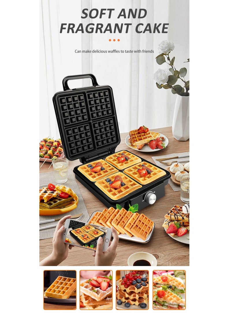 Electric waffle maker 4 large pieces 1500 watts Non Stick Teflon plates & Adjustable Temperature Control SK-08031 Black