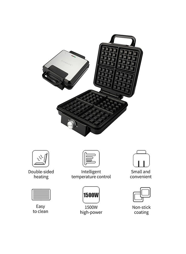 Electric waffle maker 4 large pieces 1500 watts Non Stick Teflon plates & Adjustable Temperature Control SK-08031 Black