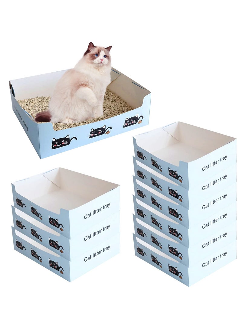 Disposable Litter Boxes for Cats, 10 Pack Foldable Waterproof Travel Litter Tray, Portable Cardboard Liner Cat Litter Tray for Cat Small Pet Indoor Outdoor Travel (15.4 x 11.4 x 4.72 inches)