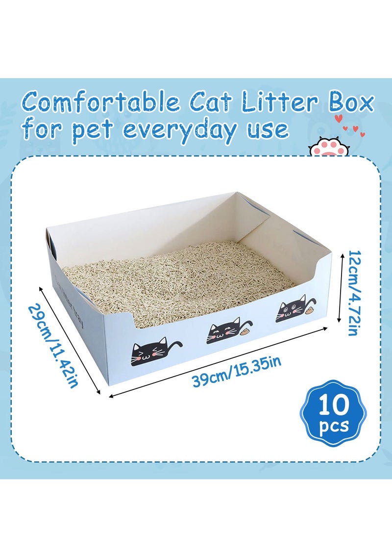 Disposable Litter Boxes for Cats, 10 Pack Foldable Waterproof Travel Litter Tray, Portable Cardboard Liner Cat Litter Tray for Cat Small Pet Indoor Outdoor Travel (15.4 x 11.4 x 4.72 inches)