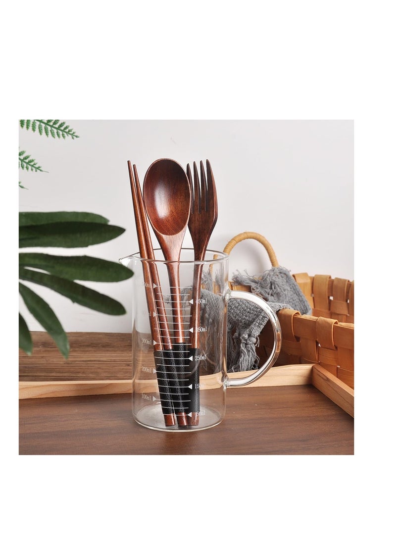 3Pcs Wooden Spoon Fork Chopsticks Set Japanese Style Cutlery Wooden Cutlery Set with Storage Bag Sustainable Reusable Travel Cutlery Set for Camping Picnic Office or Home