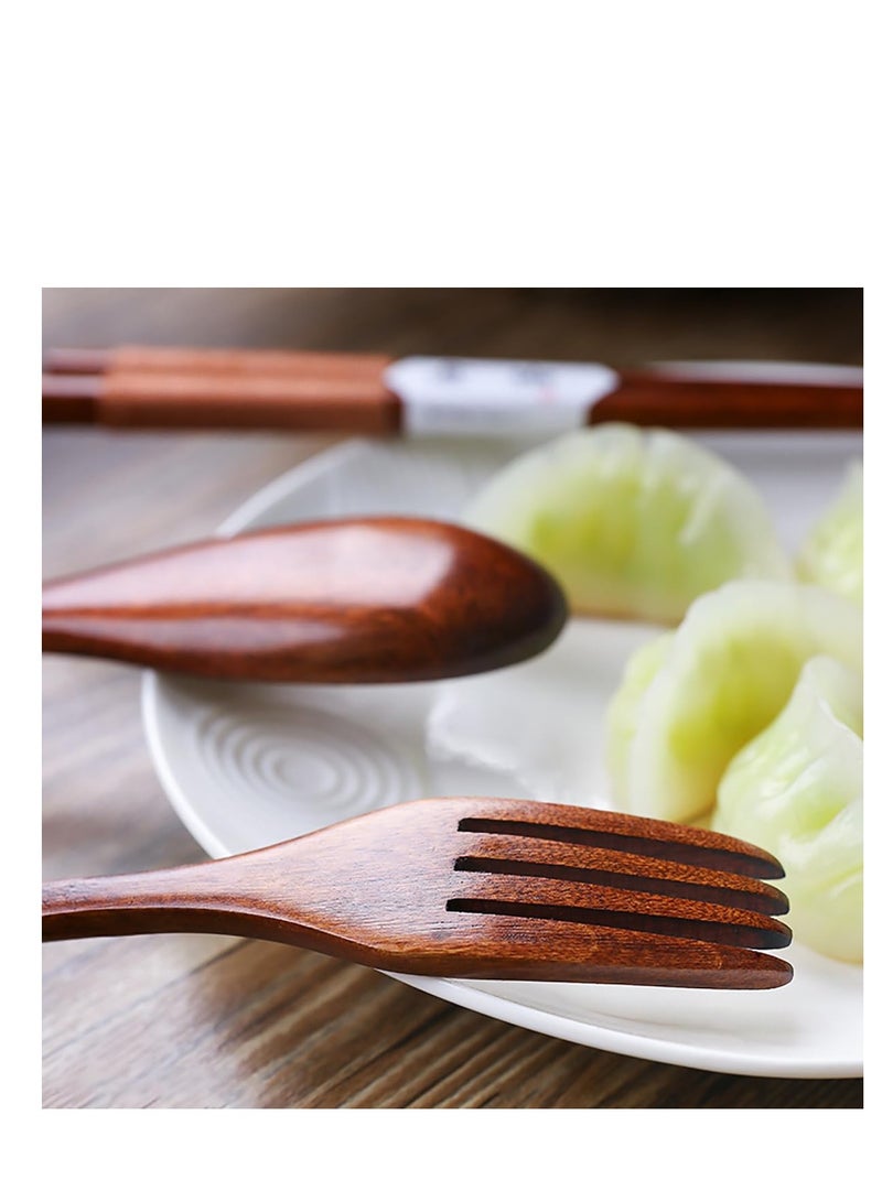 3Pcs Wooden Spoon Fork Chopsticks Set Japanese Style Cutlery Wooden Cutlery Set with Storage Bag Sustainable Reusable Travel Cutlery Set for Camping Picnic Office or Home