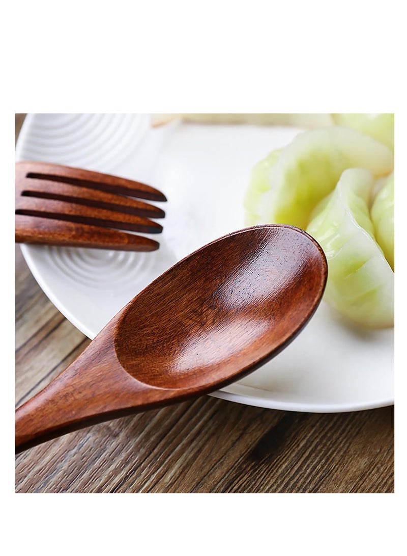3Pcs Wooden Spoon Fork Chopsticks Set Japanese Style Cutlery Wooden Cutlery Set with Storage Bag Sustainable Reusable Travel Cutlery Set for Camping Picnic Office or Home