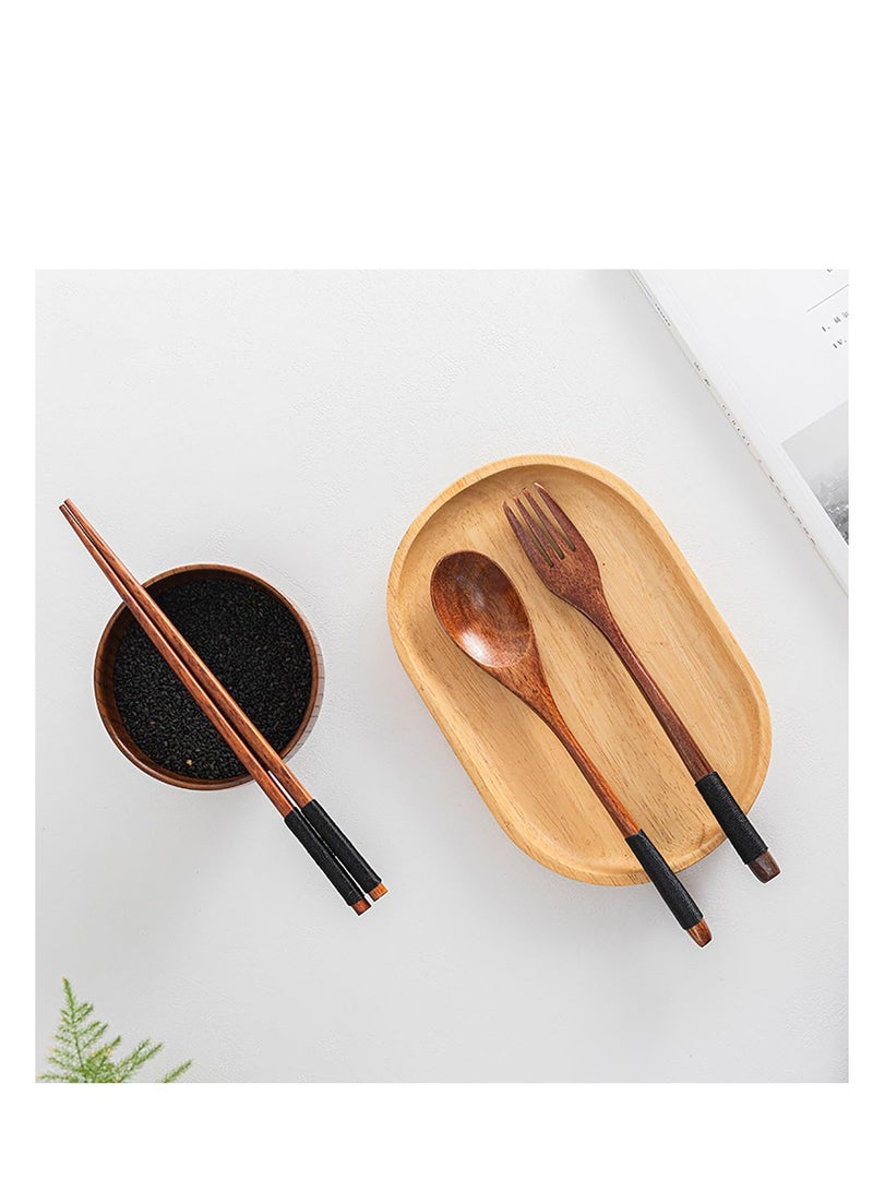 3Pcs Wooden Spoon Fork Chopsticks Set Japanese Style Cutlery Wooden Cutlery Set with Storage Bag Sustainable Reusable Travel Cutlery Set for Camping Picnic Office or Home
