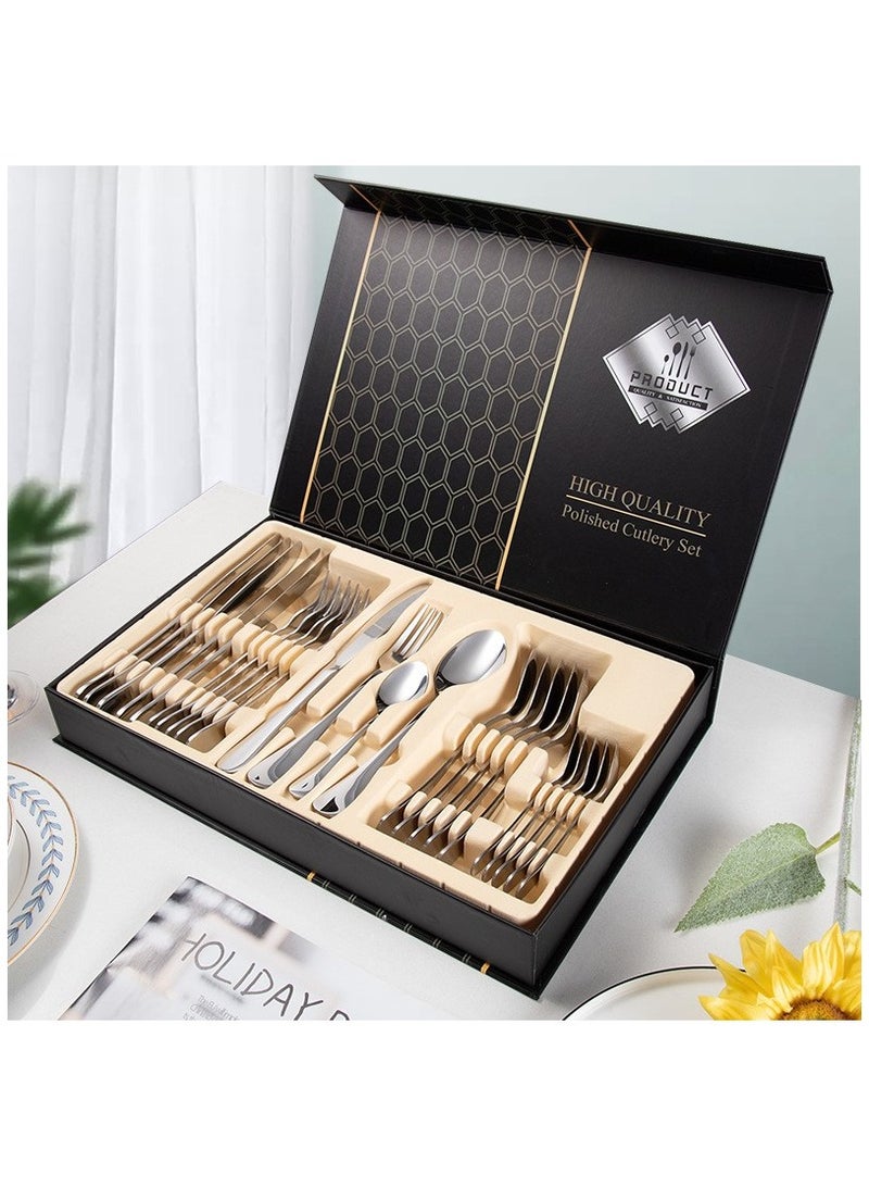 24 Piece Silverware Flatware Cutlery Set Stainless Steel Utensils Service for 6 Include Knife Fork Spoon Mirror Polished and Dishwasher Safe