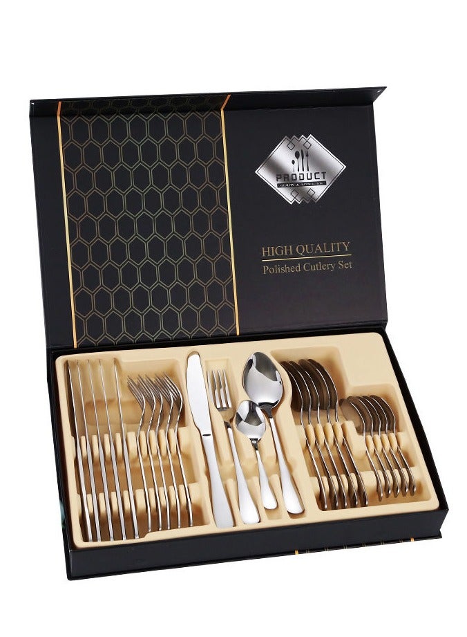 24 Piece Silverware Flatware Cutlery Set Stainless Steel Utensils Service for 6 Include Knife Fork Spoon Mirror Polished and Dishwasher Safe