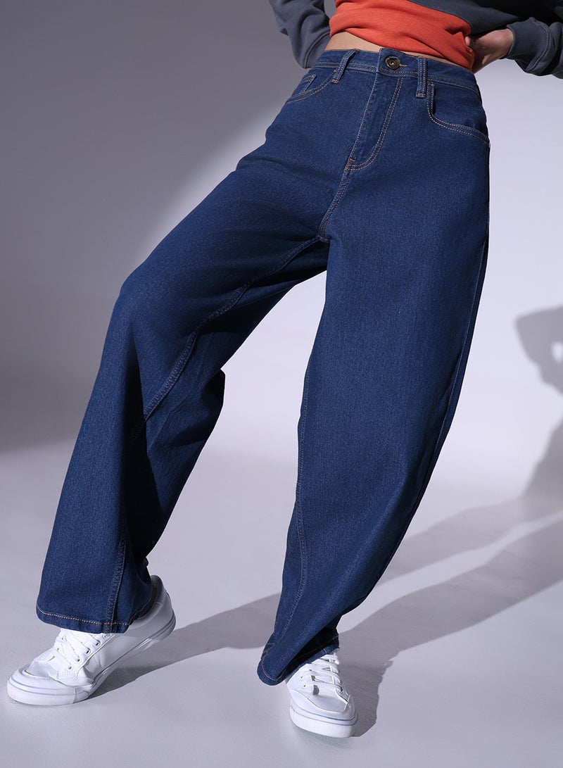 Women High-Rise Clean Look Heavy Fade Stretchable 90s Baggy Jeans