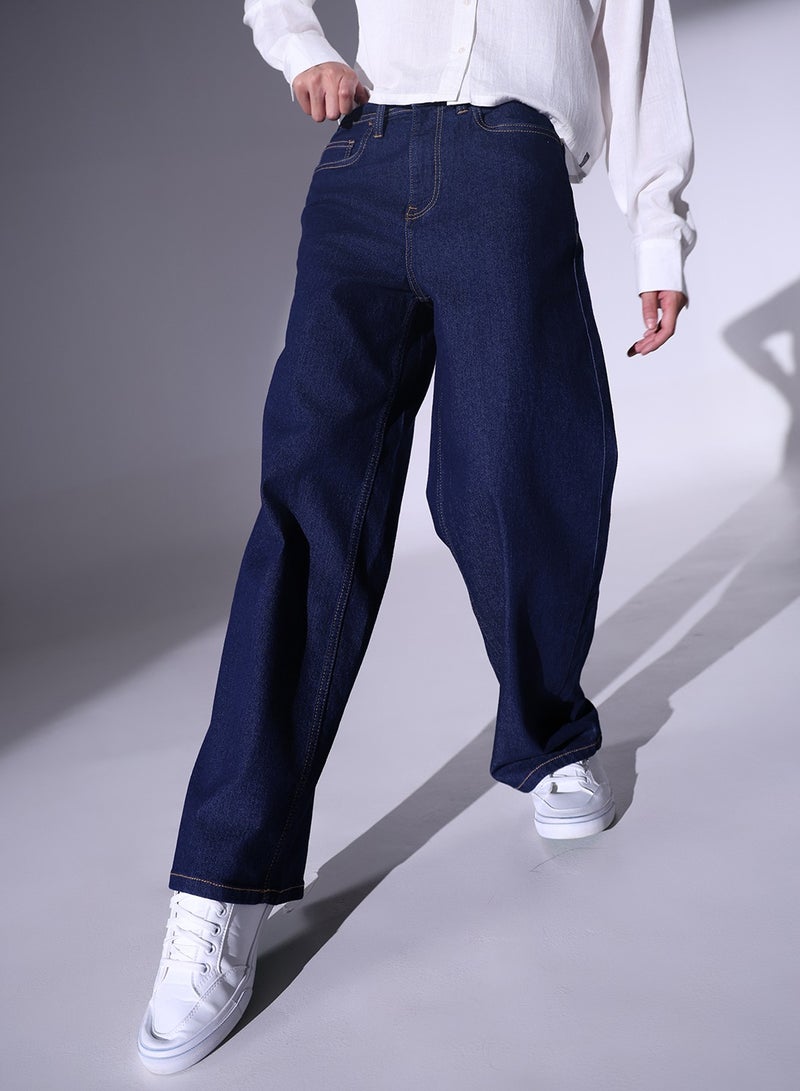 Women Relaxed Fit High-Rise Clean Look Heavy Fade Stretchable 90s Baggy Jeans