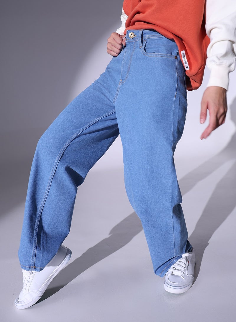 Women Relaxed Fit High-Rise Clean Look Heavy Fade Stretchable 90s Baggy Jeans