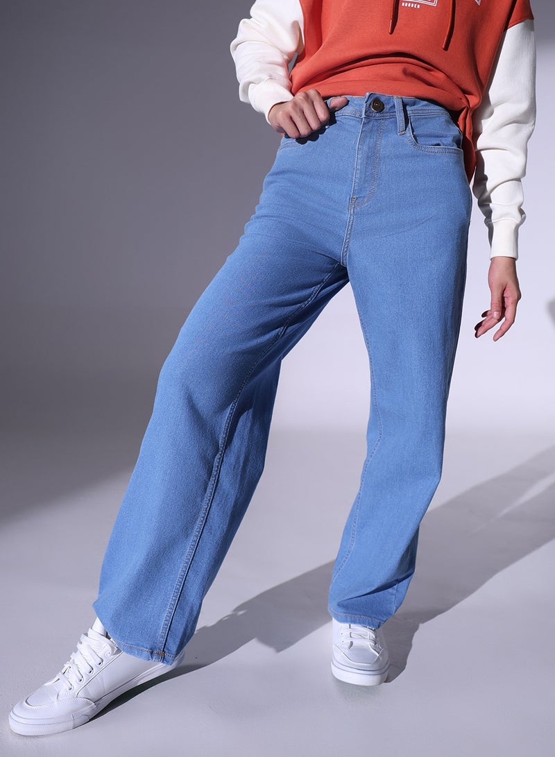 Women Relaxed Fit High-Rise Clean Look Heavy Fade Stretchable 90s Baggy Jeans