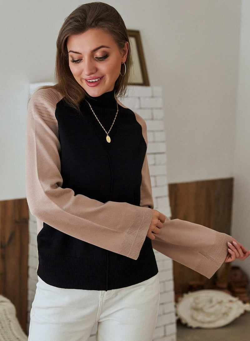 Kate Kasin Raglan Sleeve Color Block Sweater