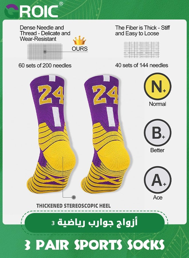 3 Pair Elite Basketball Socks, Athletic Socks with 3D Ankle Protection, Football Socks & Running Socks, Compression Cushion Sport Socks Unisex