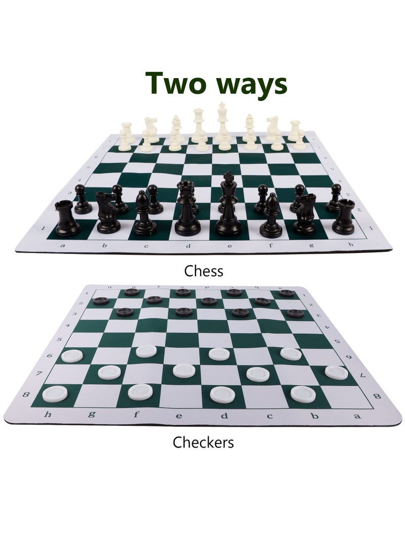 Portable Chess & Checkers Set, 2 in 1 Travel Board Games for Kids and Adults, Folding Roll up Chess Game Sets,Tournament Thick Mousepad Mat with Storage Bag