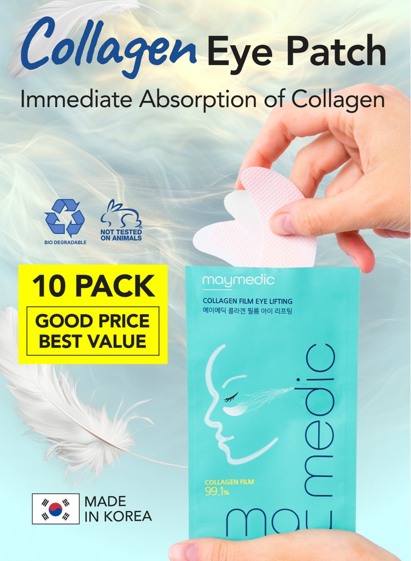 Collagen Eye Mask Patches 10 pcs - Film Mask Sheets Korean Skincare 60 ml - Puffy Eyes, Dark Circles, Eye Bags Treatment For Women