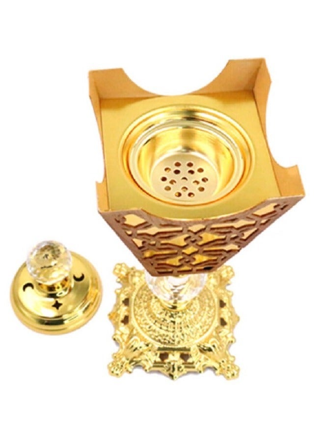 Metal Oud Incense Burner Bakhoor Holder Gold with Crystal Top Cover- F012