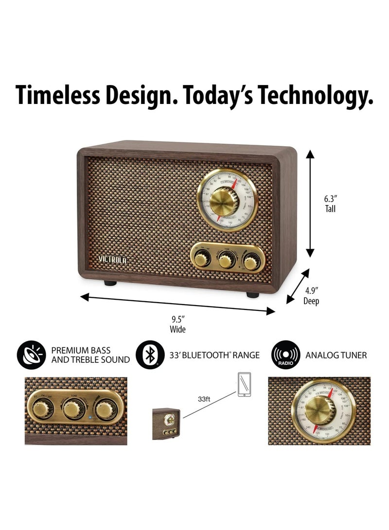 Victrola Retro Wood Bluetooth FM/AM Radio with Rotary Dial, Espresso