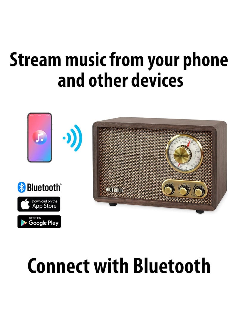 Victrola Retro Wood Bluetooth FM/AM Radio with Rotary Dial, Espresso