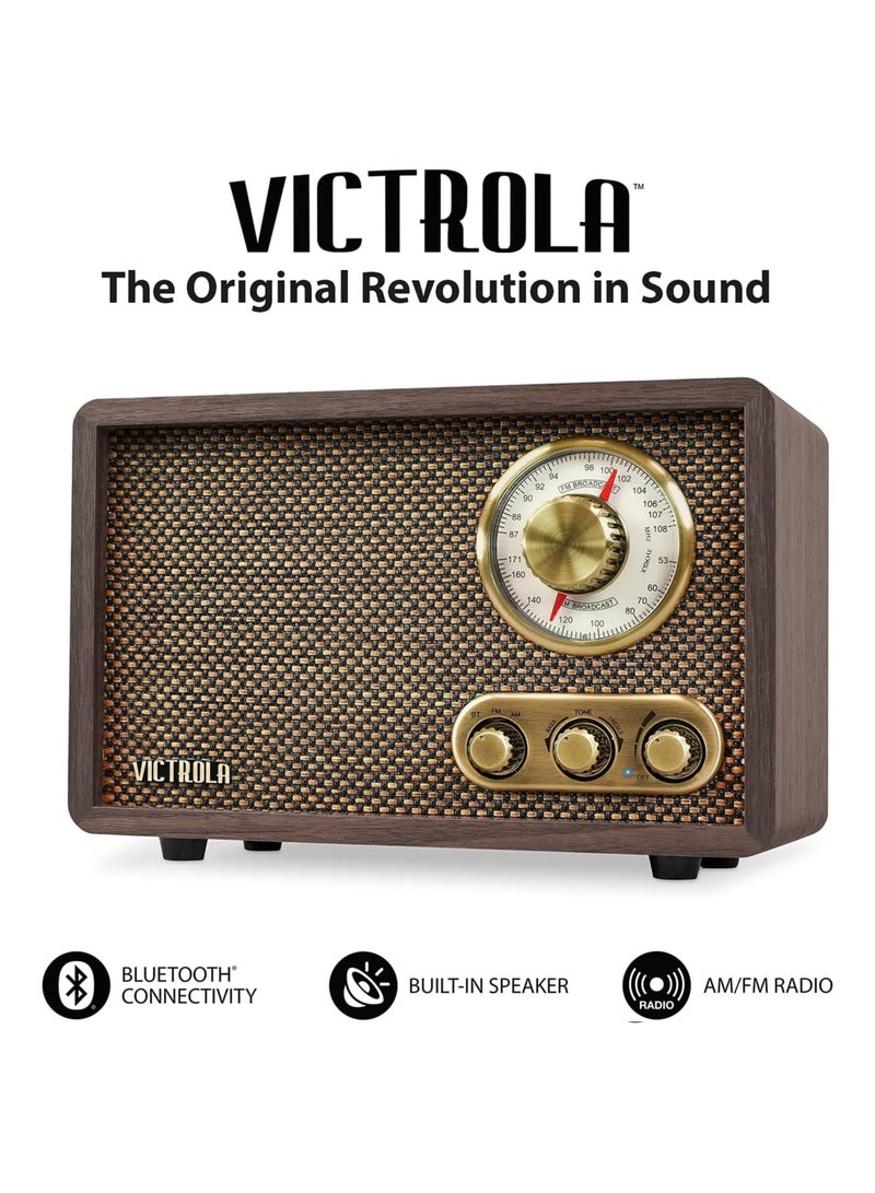Victrola Retro Wood Bluetooth FM/AM Radio with Rotary Dial, Espresso