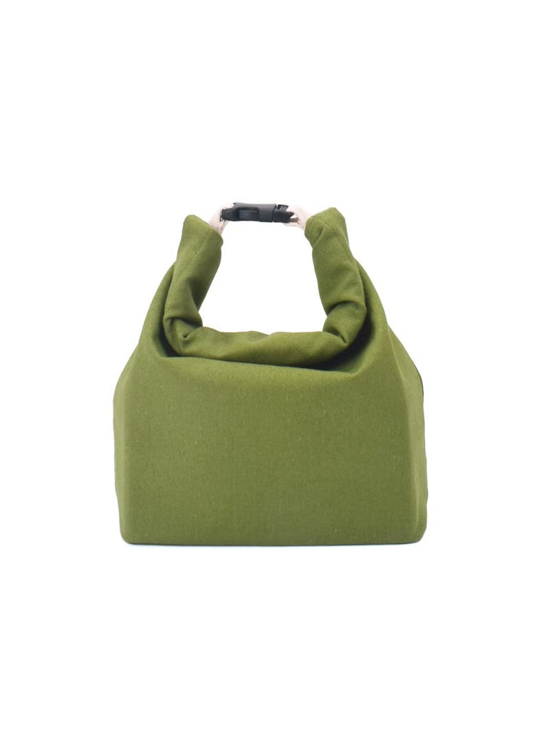 Reusable Lunch Bag Insulated Handbag Smile Tote bag with Handle for Women Work Picnic or Travel (Olive Green)