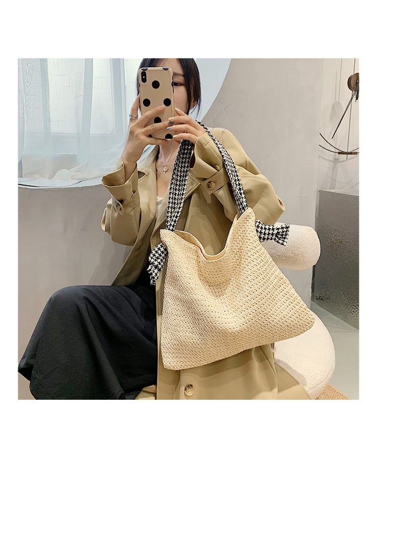 Womens Hand-woven Straw Shoulder Bag Large Summer Beach Handbag Tote