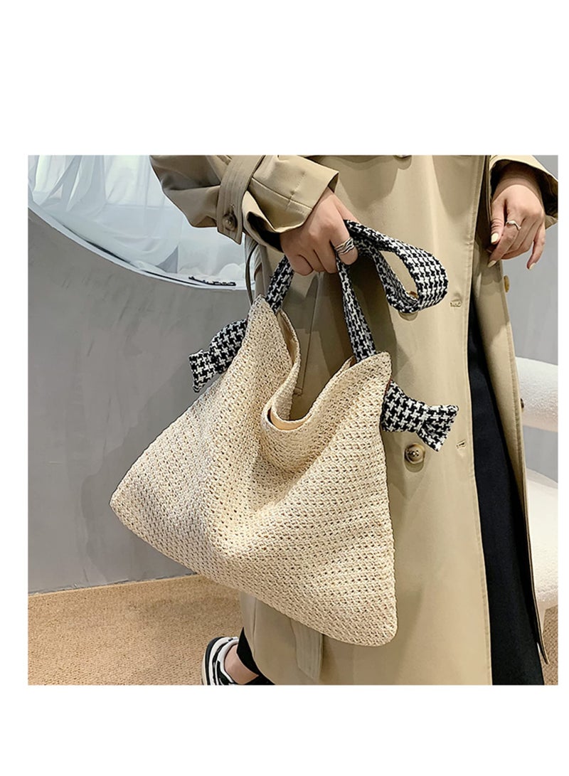Womens Hand-woven Straw Shoulder Bag Large Summer Beach Handbag Tote